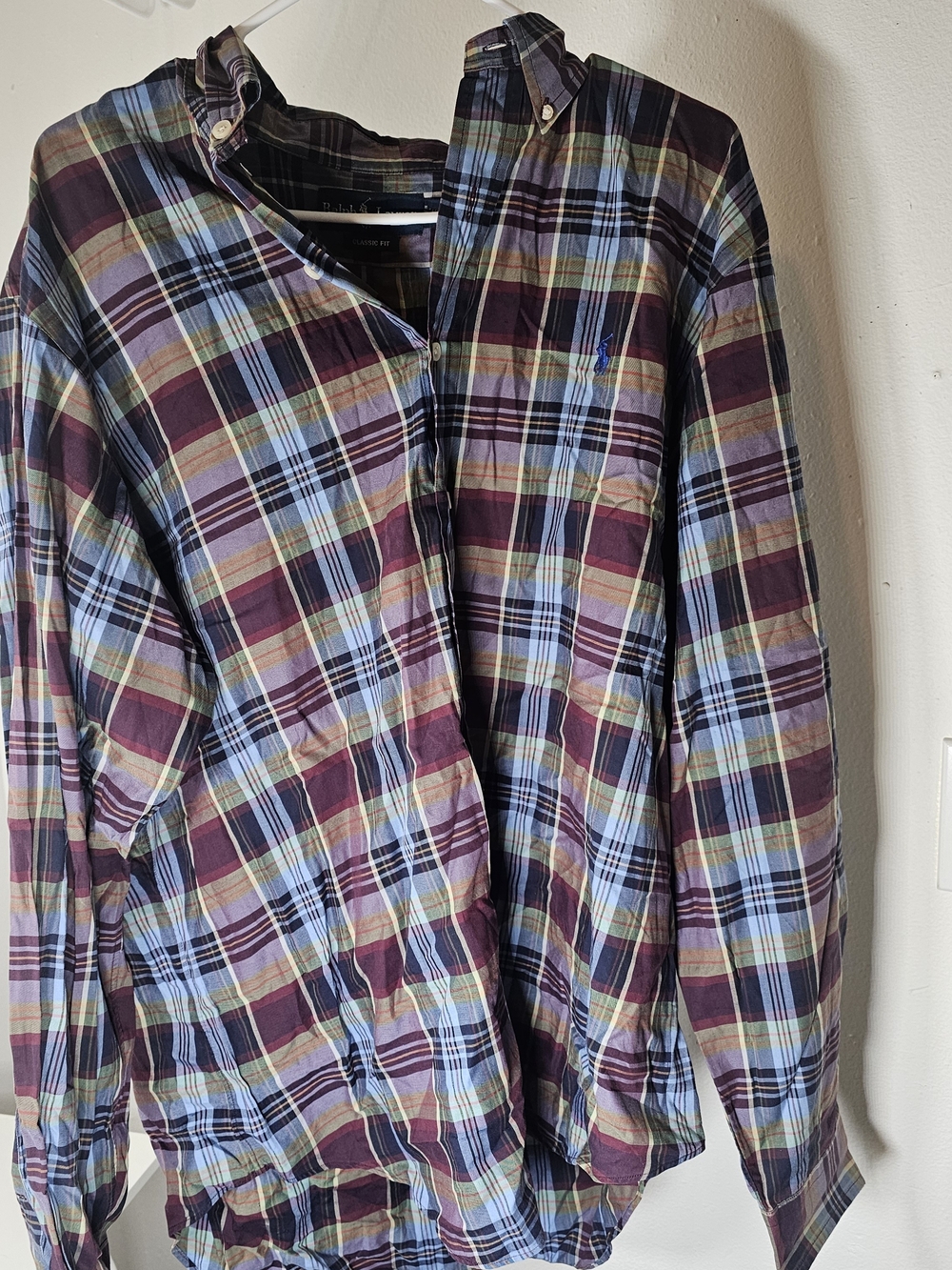 Ralph Lauren Mens Large Multicolor Classic Fit Button Up Long Sleeve Plaid Shirt